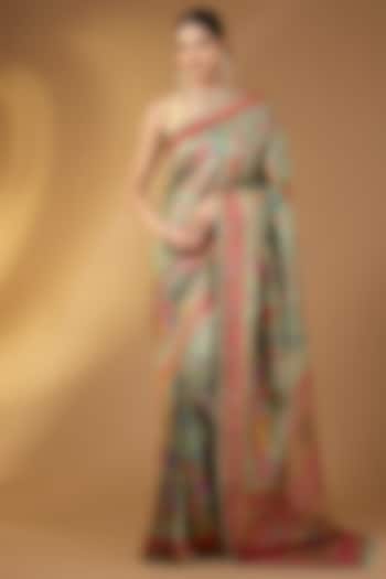 Mint Green Crepe Silk Golden Zari Festive Saree Set by Narmadeshwari at Pernia's Pop Up Shop