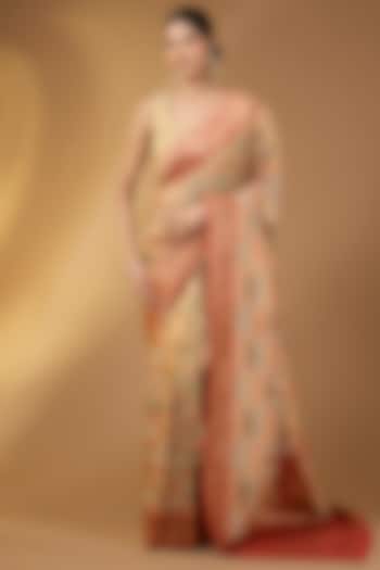 Beige Crepe Silk Zari Motif Party Wear Saree Set by Narmadeshwari at Pernia's Pop Up Shop