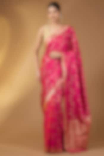 Magenta Banarasi Silk Jaal Work Festive Saree Set by Narmadeshwari at Pernia's Pop Up Shop