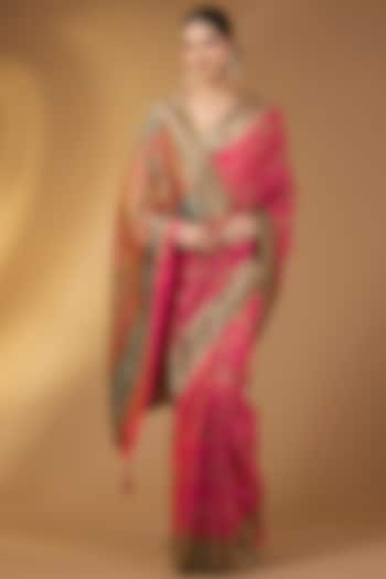 Magenta Pashmina Silk Floral Motif Party Wear Saree Set by Narmadeshwari at Pernia's Pop Up Shop