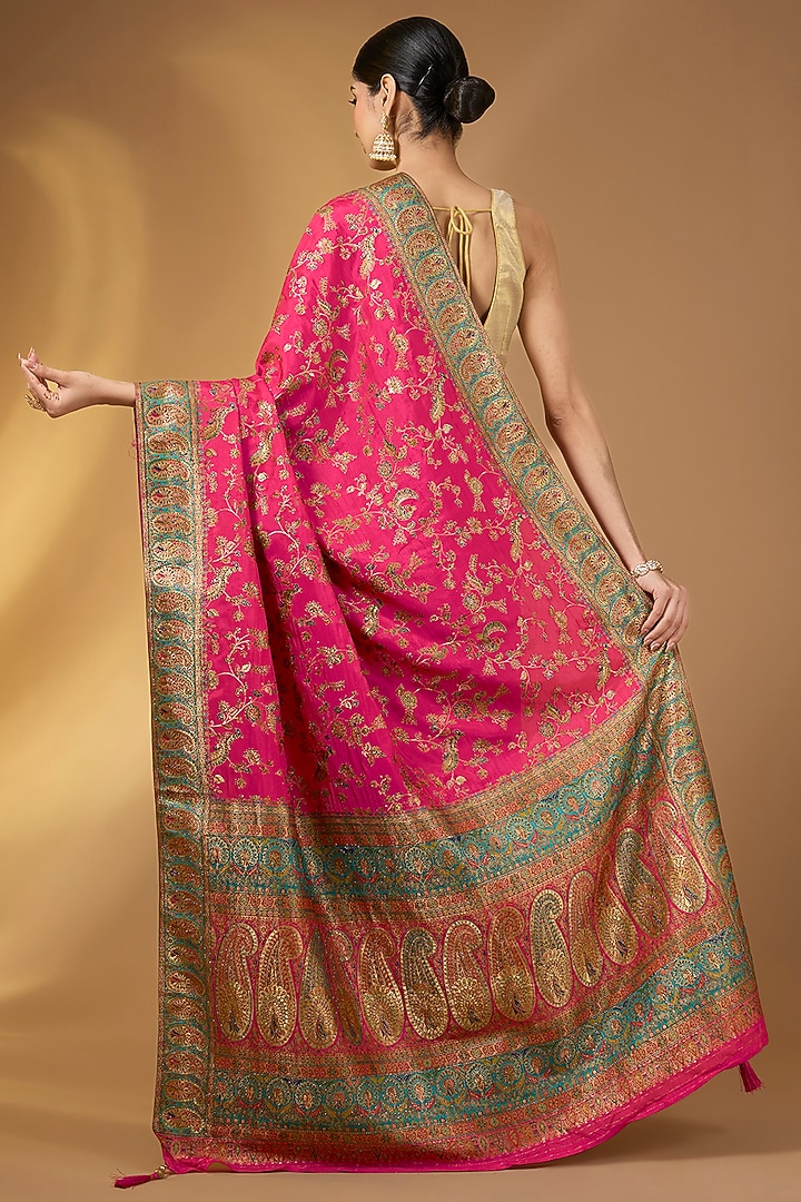Magenta Pashmina Silk Floral Motif Party Wear Saree Set by Narmadeshwari at Pernia's Pop Up Shop
