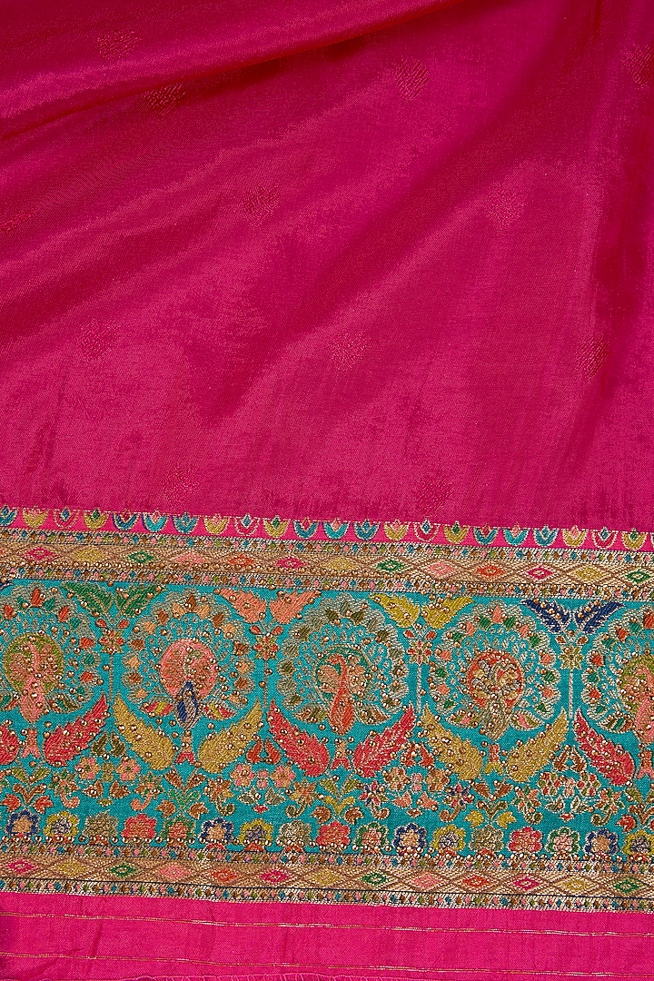 Magenta Pashmina Silk Floral Motif Party Wear Saree Set by Narmadeshwari at Pernia's Pop Up Shop
