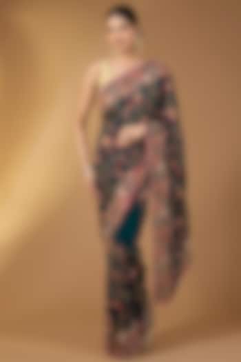 Blue Georgette Kashmiri Jaal Work Festive Saree Set by Narmadeshwari at Pernia's Pop Up Shop