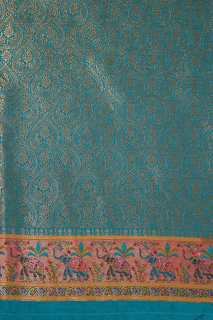 Firozi Blue Crepe Silk Floral Handloom Festive Saree Set by Narmadeshwari at Pernia's Pop Up Shop