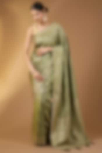 Pastel Green Banarasi Silk Zari Festive Saree Set by Narmadeshwari at Pernia's Pop Up Shop