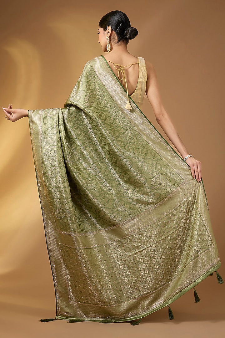 Pastel Green Banarasi Silk Zari Festive Saree Set by Narmadeshwari at Pernia's Pop Up Shop
