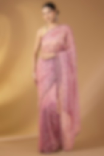 Pink Tissue Georgette Festive Saree Set by Narmadeshwari at Pernia's Pop Up Shop
