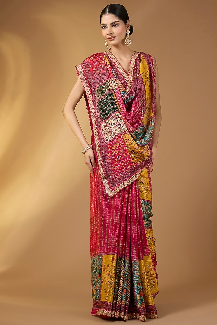 Multi-Colored Georgette Floral Printed Festive Saree Set by Narmadeshwari at Pernia's Pop Up Shop