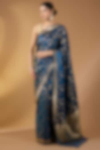 Blue Banarasi Silk Woven Festive Saree Set by Narmadeshwari at Pernia's Pop Up Shop