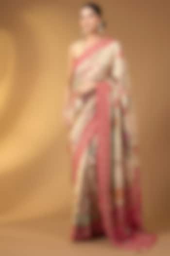 Cream Pashmina Silk Floral Party Wear Saree Set by Narmadeshwari at Pernia's Pop Up Shop