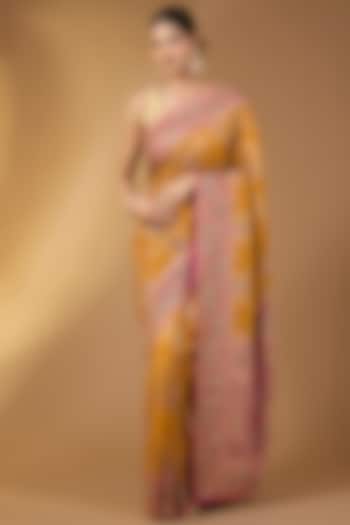 Mustard Yellow Pashmina Silk Floral Party Wear Saree Set by Narmadeshwari at Pernia's Pop Up Shop