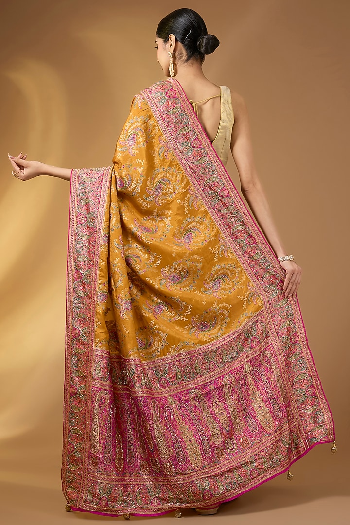 Mustard Yellow Pashmina Silk Floral Party Wear Saree Set by Narmadeshwari at Pernia's Pop Up Shop