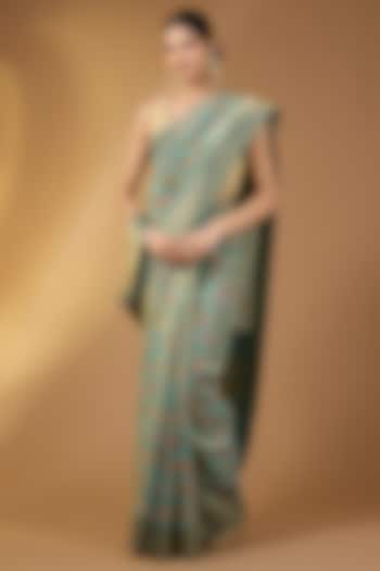 Mint Green Crepe Silk Floral Party Wear Saree Set by Narmadeshwari at Pernia's Pop Up Shop