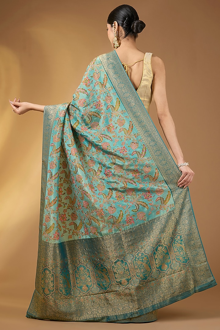 Mint Green Crepe Silk Floral Party Wear Saree Set by Narmadeshwari at Pernia's Pop Up Shop