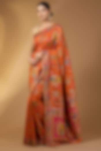 Rust Pashmina Silk Peacock Motif Party Wear Saree Set by NARMADESHWARI at Pernia's Pop Up Shop