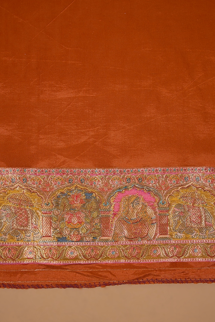 Rust Pashmina Silk Peacock Motif Party Wear Saree Set by NARMADESHWARI at Pernia's Pop Up Shop