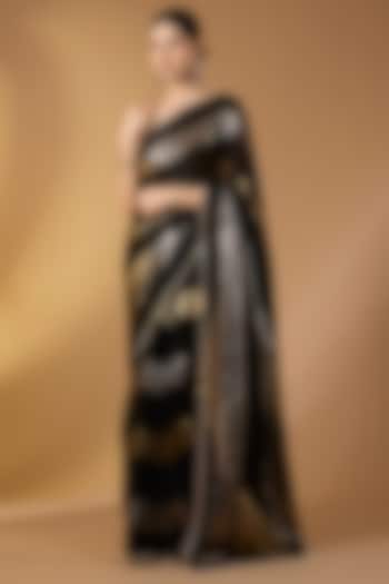 Black Georgette Gota-Patti Festive Saree Set by NARMADESHWARI at Pernia's Pop Up Shop