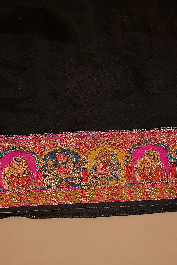 Deep Black Pashmina Silk Floral Party Wear Saree Set by NARMADESHWARI at Pernia's Pop Up Shop