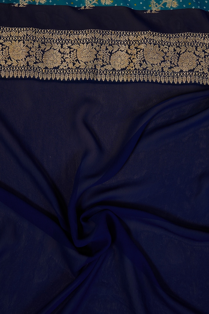 Blue Shaded Khadi Georgette Floral Jaal Festive Saree Set by NARMADESHWARI at Pernia's Pop Up Shop