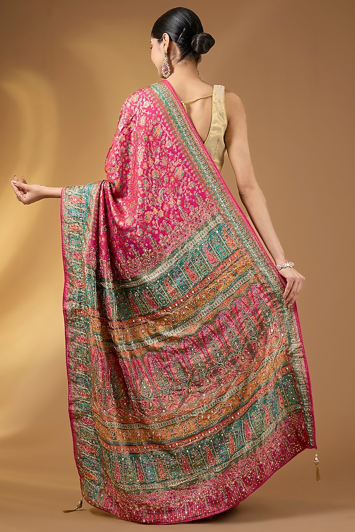 Magenta Pashmina Silk Floral Party Wear Saree Set by NARMADESHWARI at Pernia's Pop Up Shop