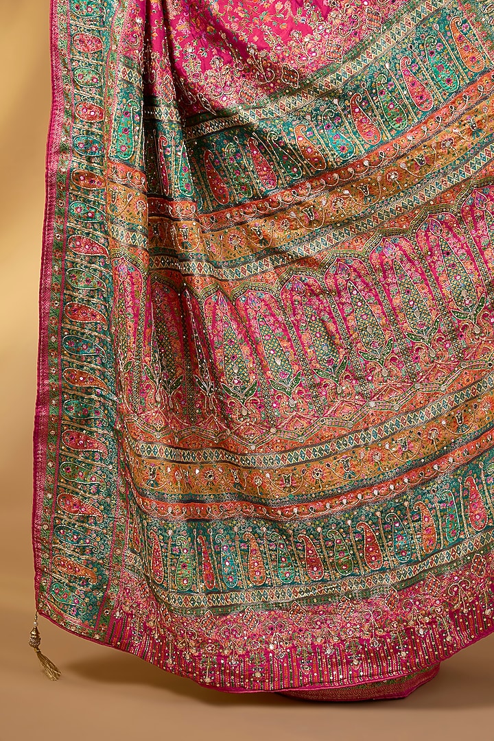Magenta Pashmina Silk Floral Party Wear Saree Set by NARMADESHWARI at Pernia's Pop Up Shop