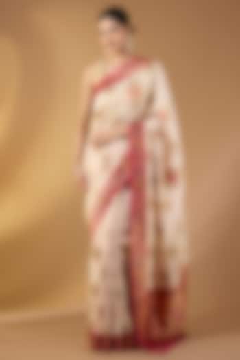 Cream Paper Silk Zari Work Party Wear Saree Set by NARMADESHWARI at Pernia's Pop Up Shop