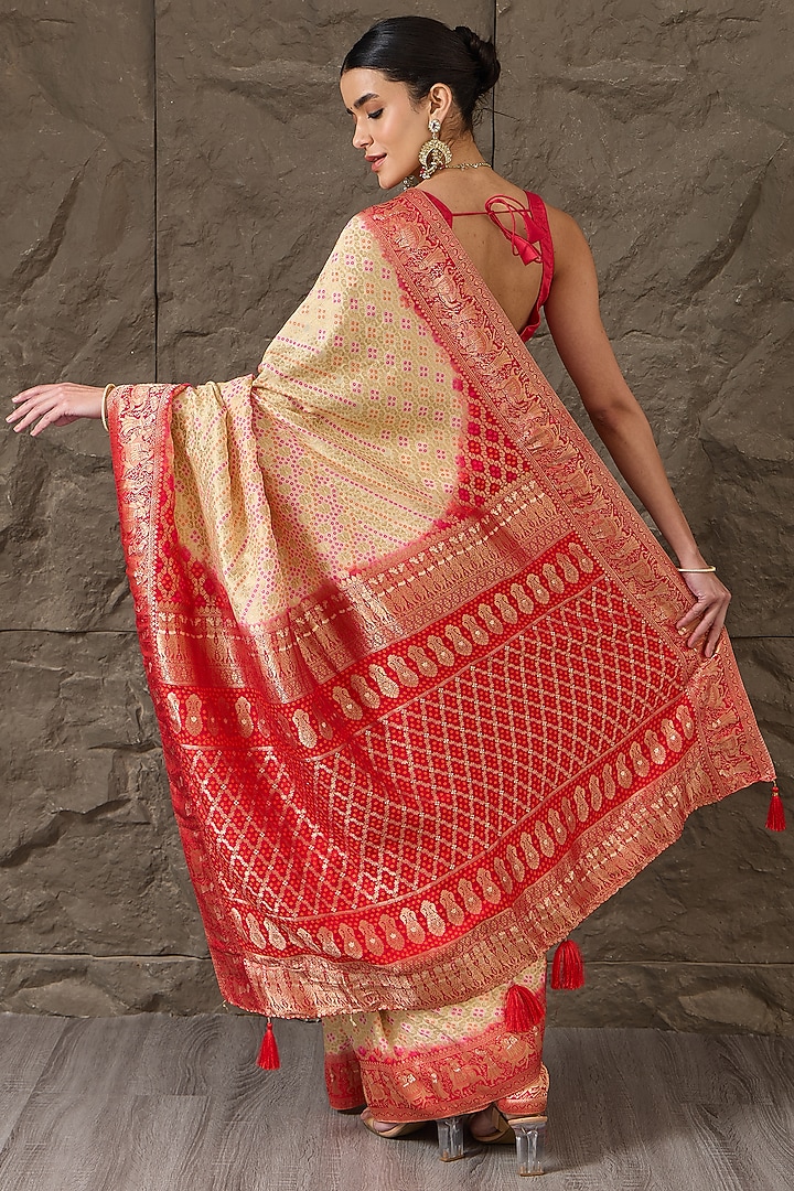 Ivory Crepe Gharchola Festive Saree Set by Narmadeshwari at Pernia's Pop Up Shop