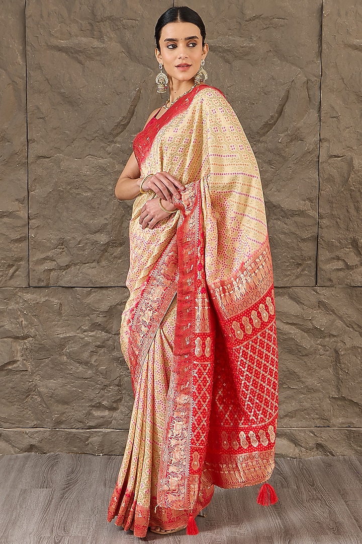 Ivory Crepe Gharchola Festive Saree Set by Narmadeshwari at Pernia's Pop Up Shop