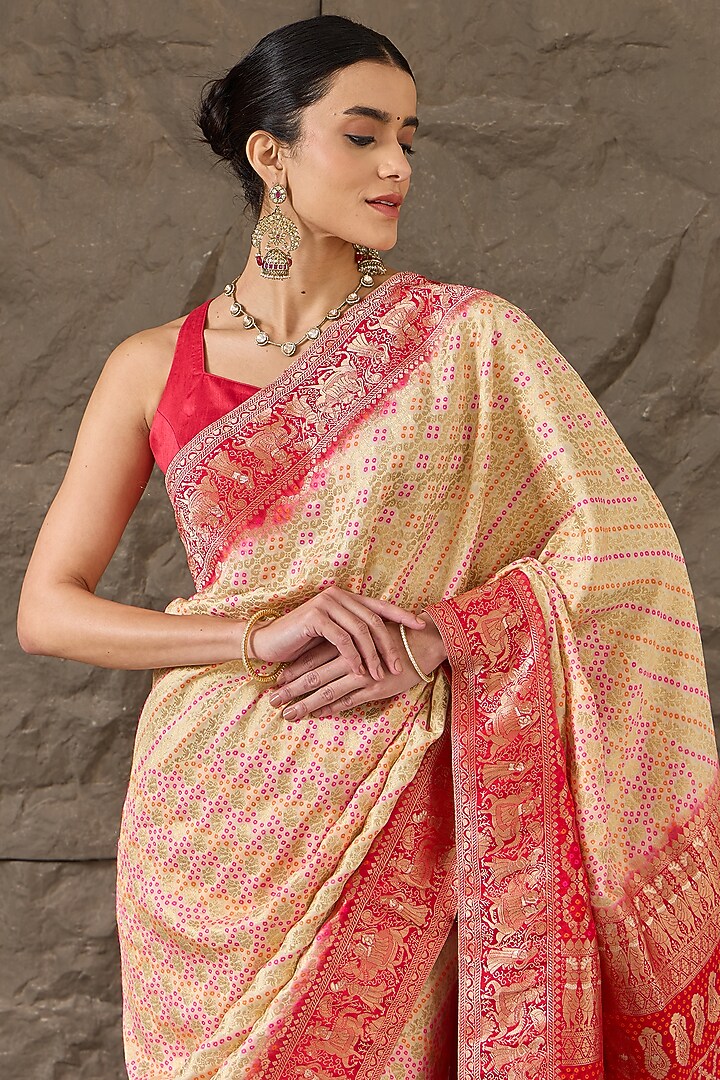 Ivory Crepe Gharchola Festive Saree Set by Narmadeshwari at Pernia's Pop Up Shop