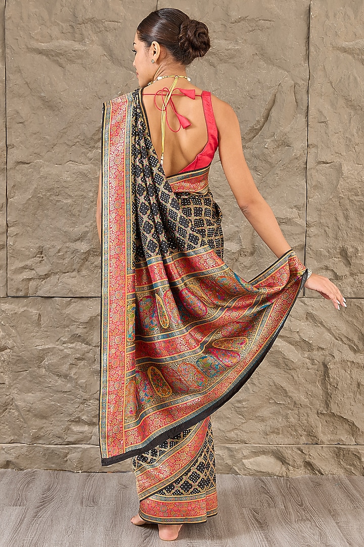 Black Silk Jamdani Work Festive Saree Set by Narmadeshwari at Pernia's Pop Up Shop