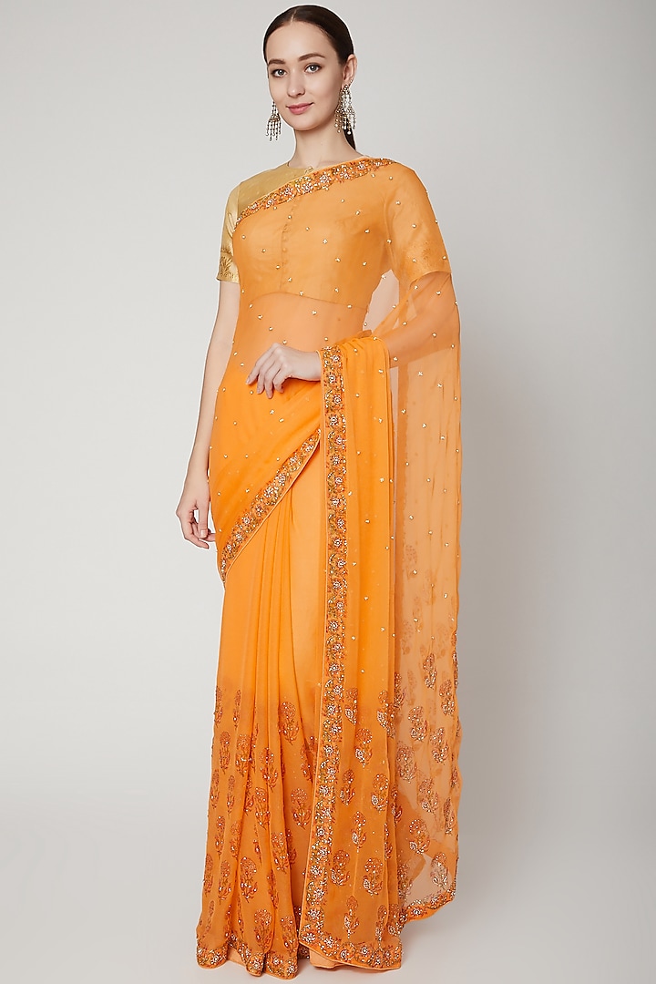 Yellow Embroidered Saree by NARMADESHWARI at Pernia's Pop Up Shop