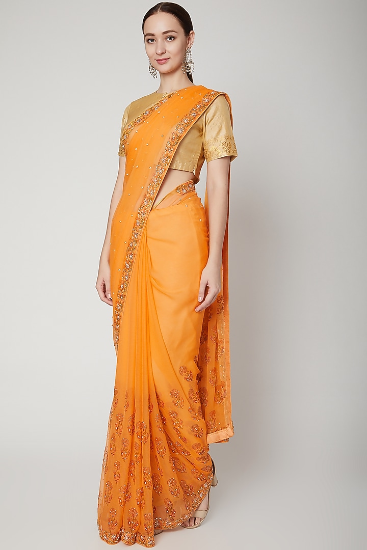 Yellow Embroidered Festive Saree by NARMADESHWARI at Pernia's Pop Up Shop