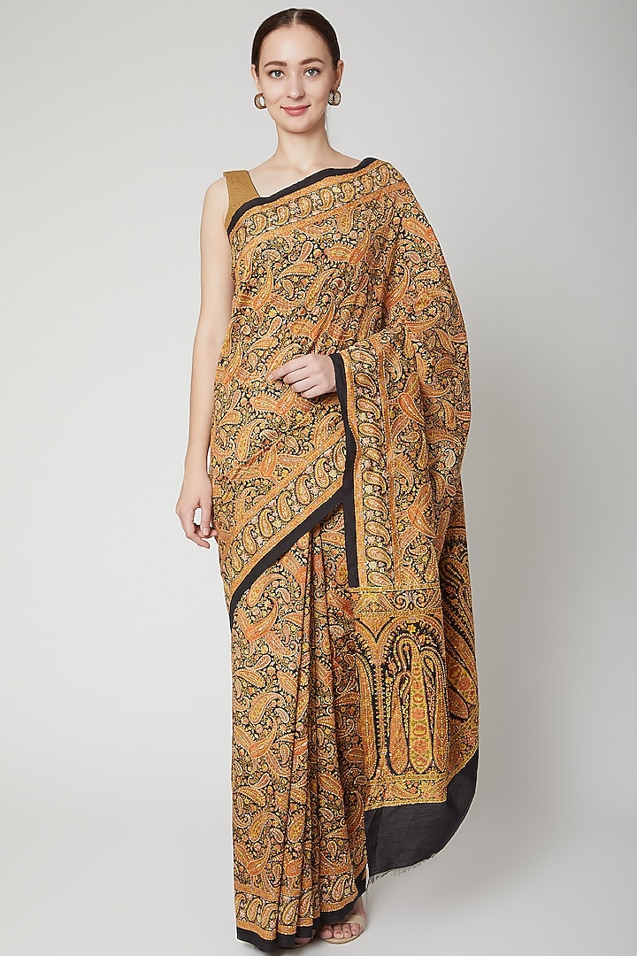 Black Printed & Embroidered Saree Set by NARMADESHWARI