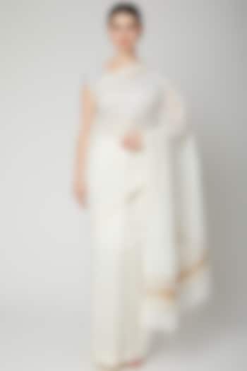 White Linen Saree by NARMADESHWARI