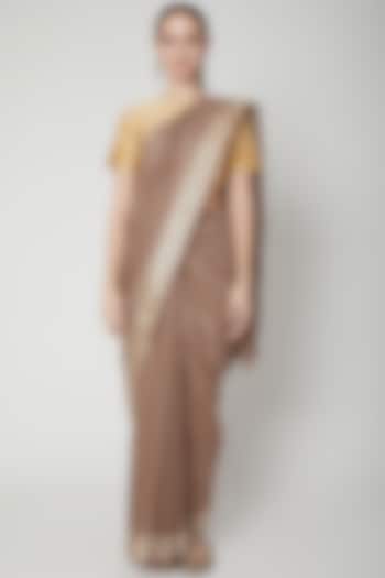 Brown Saree With Zari Border by NARMADESHWARI at Pernia's Pop Up Shop