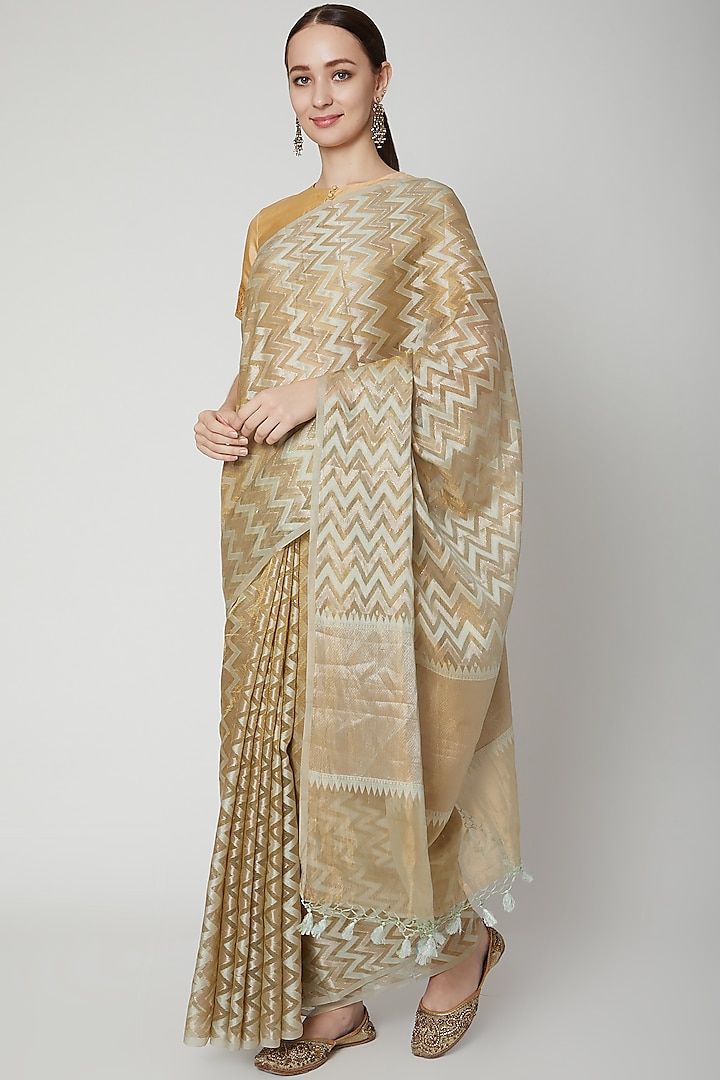 Gold Chanderi Silk Saree by NARMADESHWARI