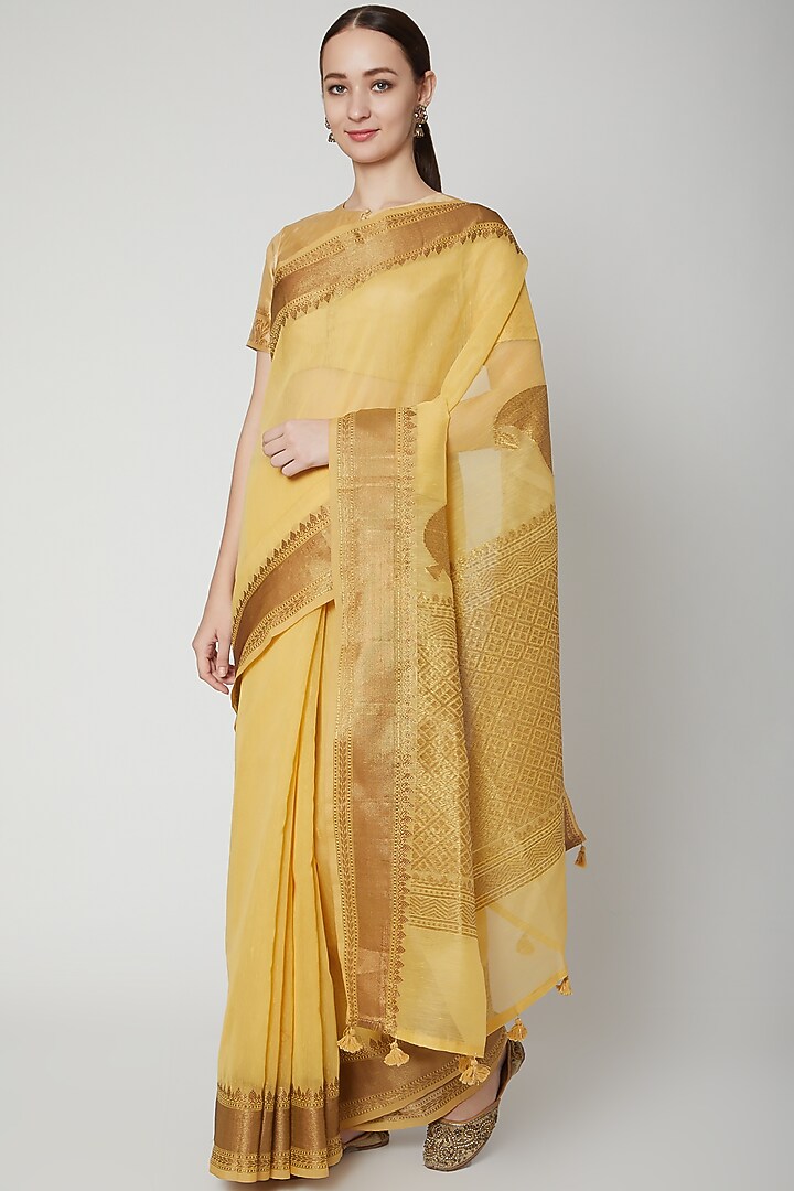 Gold Chanderi Cotton Saree by NARMADESHWARI at Pernia's Pop Up Shop