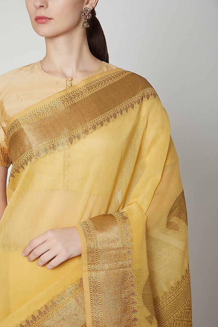 Gold Chanderi Cotton Saree by NARMADESHWARI at Pernia's Pop Up Shop