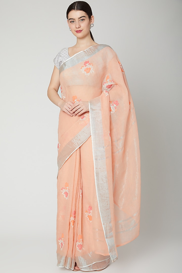 Peach Resham Butti Saree by NARMADESHWARI at Pernia's Pop Up Shop