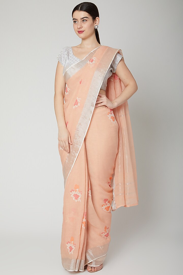 Peach Resham Butti Festive Saree by NARMADESHWARI at Pernia's Pop Up Shop