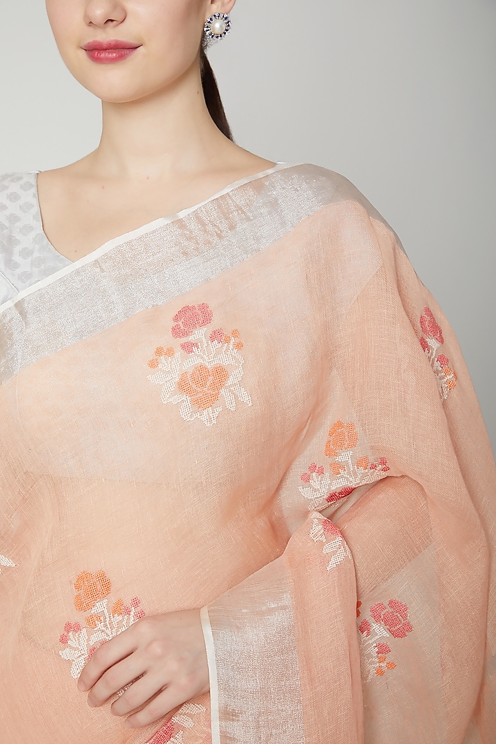 Peach Resham Butti Festive Saree by NARMADESHWARI at Pernia's Pop Up Shop