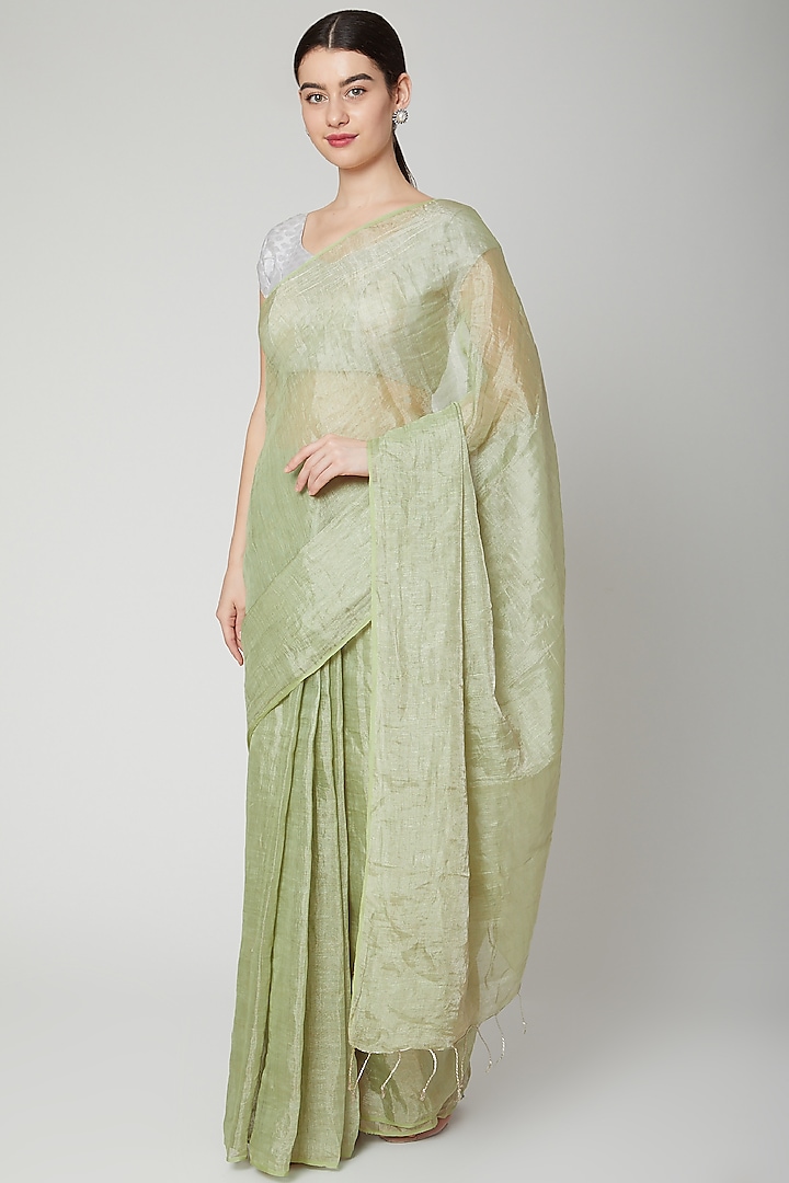 Mehendi Green Tissue Silk Saree by NARMADESHWARI