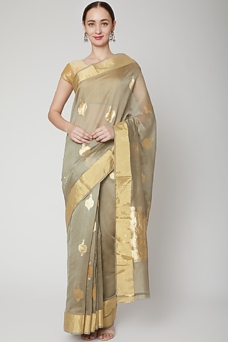 Grey Linen Saree by NARMADESHWARI