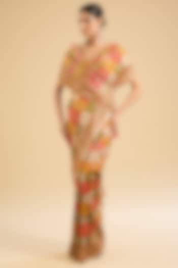 Multi-Colored Satin Silk Mirror Embellished Festive Saree Set by NARMADESHWARI at Pernia's Pop Up Shop