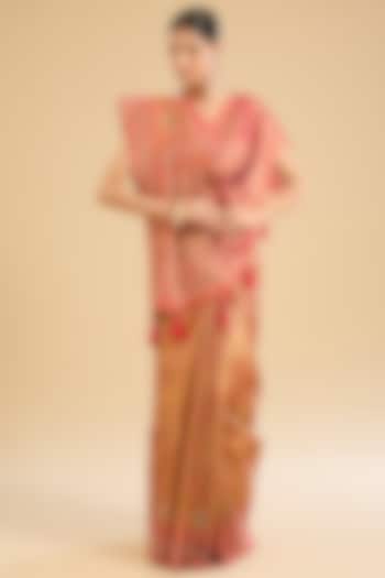 Rani Pink Satin Silk Thread Work Festive Saree Set by NARMADESHWARI at Pernia's Pop Up Shop