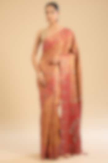 Rani Pink Satin Silk Zari Thread Embellished Festive Saree Set by NARMADESHWARI at Pernia's Pop Up Shop