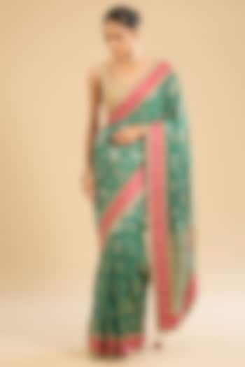 Bottle Green Georgette Zari Work Party Wear Saree Set by NARMADESHWARI at Pernia's Pop Up Shop