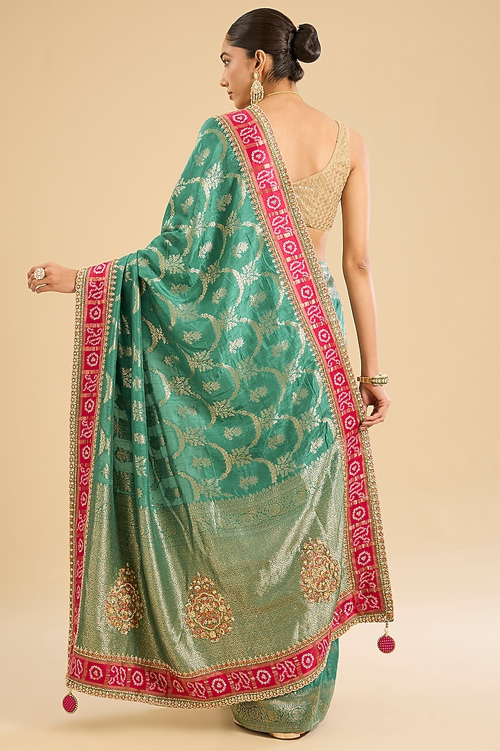 Bottle Green Georgette Zari Work Party Wear Saree Set by NARMADESHWARI at Pernia's Pop Up Shop