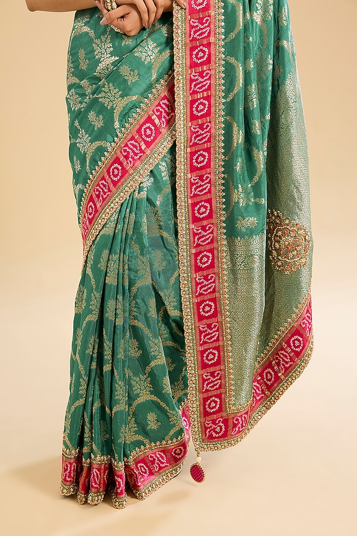 Bottle Green Georgette Zari Work Party Wear Saree Set by NARMADESHWARI at Pernia's Pop Up Shop