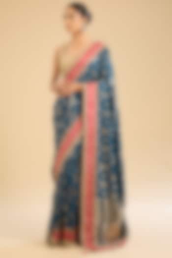 Peacock Blue Georgette Zari Party Wear Saree Set by NARMADESHWARI at Pernia's Pop Up Shop